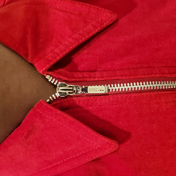 Vintage Essentials NEW Blazer Jacket Top Cotton Velour Front Zip RED Womens NWOT - Picture 3 of 15